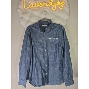 Caterpillar Construction Denim 100% Cotton Longsleeve Button Down Mens Small